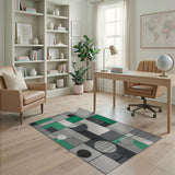 Geometric Grey and Green Abstract Area Rug