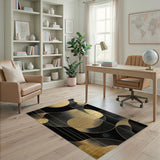 ODIKA Modern Black and Gold Abstract Washable Area Rug - Non-Slip Low Pile Geometric Carpet