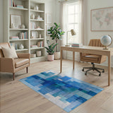 Blue and Teal Layered Blue Teal Geometric Area Rug