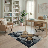 3D Layered Hexagon Grey Area Rug