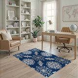 Navy Blue Intricate Snowflake Area Rug