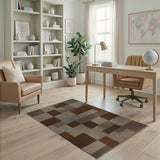 Geometric Brown Tan Striped Patchwork Rug