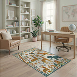 Whimsical Safari Kids Rug with Giraffes Tigers Elephants