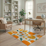 Vibrant Orange Fruit Pattern Area Rug