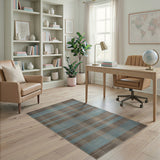 Teal and Taupe Plaid Woven Area Rug
