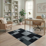 Modern Grey Stacked Blocks Geometric Rug