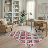 Red Damask Floral Pattern Area Rug