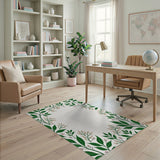 Lush Green Leaf and Bud Frame Rug