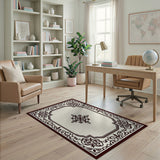 Ornate Cream Floral Border Area Rug