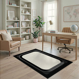 Black Border Cream Geometric Area Rug
