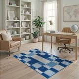 Navy Blue White Woven Patchwork Area Rug