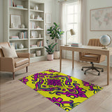 Vibrant Pink Floral on Sunny Yellow Area Rug