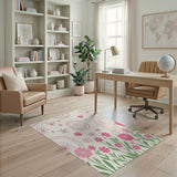 Whimsical Pink Floral Doodle Area Rug