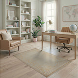 Beige Area Rug with Ornate Gold Border