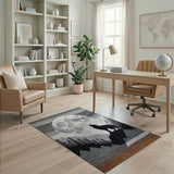 Howling Wolf Full Moon Mountain Grey Area Rug