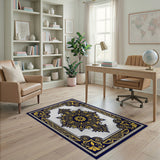 Ornate Navy Blue Gold Mandala Area Rug