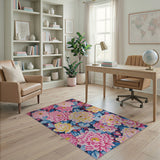 Vibrant Pink Dahlia Floral Area Rug