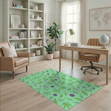 Mint Green Leaves Purple Flower Pattern Rug