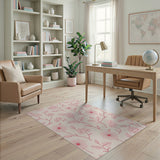 Pink Daisy Line Art Floral Area Rug