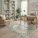 Pink Floral Vine Border Area Rug