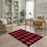 Bold Pink Black Pixelated Geometric Area Rug