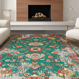 Ultra Soft Area Rug, Non Slip, Stain Resistant, Washable Area Rugs for Living Room, Bedroom, Rustic Floral Abstract Expression(Green)