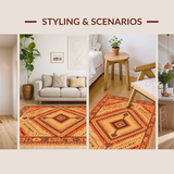 Ultra Soft Area Rug, Non Slip, Stain Resistant, Washable Area Rugs for Living Room, Bedroom, Vibrant Diamond Patterned Aesthetic(Orange)