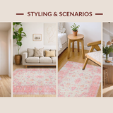 Ultra Soft Area Rug, Non Slip, Stain Resistant, Washable Area Rugs for Living Room, Bedroom, Elegant Vintage Floral Design(Pink)