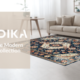Ultra Soft Area Rug, Non Slip, Stain Resistant, Washable Area Rugs for Living Room, Bedroom, Artistic Boho Distressed Motif(Blue)