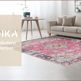 Ultra Soft Area Rug, Non Slip, Stain Resistant, Washable Area Rugs for Living Room, Bedroom, Charming Vintage Floral Motif(Pink)