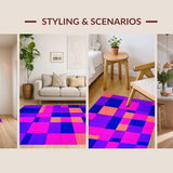 Ultra Soft Area Rug, Non Slip, Stain Resistant, Washable Area Rugs for Living Room, Bedroom, Playful Multicolored Tiled Design(Purple)