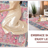 Ultra Soft Area Rug, Non Slip, Stain Resistant, Washable Area Rugs for Living Room, Bedroom, Rustic Soft Toned Geometric Beauty(Pink)
