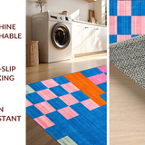 Ultra Soft Area Rug, Non Slip, Stain Resistant, Washable Area Rugs for Living Room, Bedroom, Artful Harmonious Checker Motif(Blue)