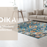 Ultra Soft Area Rug, Non Slip, Stain Resistant, Washable Area Rugs for Living Room, Bedroom, Rustic Tribal Tiled Pattern(Blue)