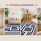 Ultra Soft Area Rug, Non Slip, Stain Resistant, Washable Area Rugs for Living Room, Bedroom, Rustic Neutral Trellis Composition(Blue)