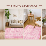 Ultra Soft Area Rug, Non Slip, Stain Resistant, Washable Area Rugs for Living Room, Bedroom, Sophisticated Light Pink Linear Art(Pink)