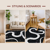 Ultra Soft Area Rug, Non Slip, Stain Resistant, Washable Area Rugs for Living Room, Bedroom, Chic Abstract Serpent Design(White)