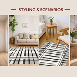 Ultra Soft Area Rug, Non Slip, Stain Resistant, Washable Area Rugs for Living Room, Bedroom, Modern Abstract Linear Weave Rug Featuring Black and White Intersecting Stripes(Gray)