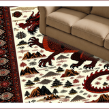 Ultra Soft Area Rug, Non Slip, Stain Resistant, Washable Area Rugs for Living Room, Bedroom, Modern Mythical Creature Pattern(Red)