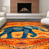 Ultra Soft Area Rug, Non Slip, Stain Resistant, Washable Area Rugs for Living Room, Bedroom, Colorful Floral Elephant Illustration(Orange)