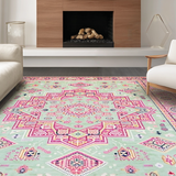 Ultra Soft Area Rug, Non Slip, Stain Resistant, Washable Area Rugs for Living Room, Bedroom, Lush Light Green Medallion Design(Pink)