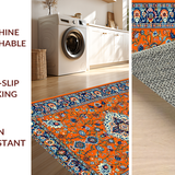 Ultra Soft Area Rug, Non Slip, Stain Resistant, Washable Area Rugs for Living Room, Bedroom, Artful Floral Circular Arrangement(Orange)
