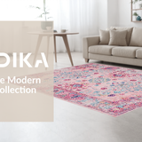 Ultra Soft Area Rug, Non Slip, Stain Resistant, Washable Area Rugs for Living Room, Bedroom, Distressed Pastel Geometric Motif(Pink)