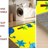 Ultra Soft Area Rug, Non Slip, Stain Resistant, Washable Area Rugs for Living Room, Bedroom, Playful Cartoon Animal Mosaic(Yellow)