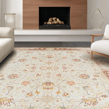 Ultra Soft Area Rug, Non Slip, Stain Resistant, Washable Area Rugs for Living Room, Bedroom, Tranquil Earthy Medallion Influence(Beige)