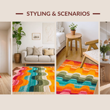 Ultra Soft Area Rug, Non Slip, Stain Resistant, Washable Area Rugs for Living Room, Bedroom, Artful Striped Colorful Motif(Orange)
