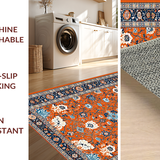 Ultra Soft Area Rug, Non Slip, Stain Resistant, Washable Area Rugs for Living Room, Bedroom, Sunny Earthy Floral Composition(Orange)