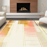 Ultra Soft Area Rug, Non Slip, Stain Resistant, Washable Area Rugs for Living Room, Bedroom, Contemporary Linear Rug with Overlapping Gold Stripes and Peach Abstract Shapes(Beige)