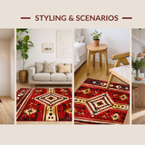 Ultra Soft Area Rug, Non Slip, Stain Resistant, Washable Area Rugs for Living Room, Bedroom, Striking Distressed Rustic Elements(Red)