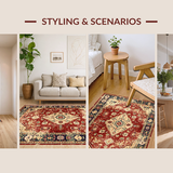 Ultra Soft Area Rug, Non Slip, Stain Resistant, Washable Area Rugs for Living Room, Bedroom, Rustic Tribal Floral Arrangement(Red)